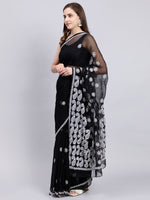 Load image into Gallery viewer, Seva Chikan Hand Embroidered Lucknowi Chikankari Black Georgette Saree- SCL6017