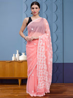 Load image into Gallery viewer, Seva Chikan Hand Embroidered Lucknowi Chikankari Peach Georgette Saree- SCL6018