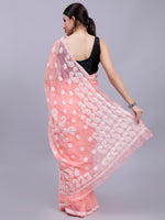 Load image into Gallery viewer, Seva Chikan Hand Embroidered Lucknowi Chikankari Peach Georgette Saree- SCL6018