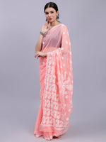 Load image into Gallery viewer, Seva Chikan Hand Embroidered Lucknowi Chikankari Peach Georgette Saree- SCL6018