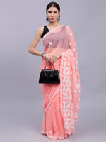 Load image into Gallery viewer, Seva Chikan Hand Embroidered Lucknowi Chikankari Peach Georgette Saree- SCL6018