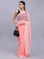 Load image into Gallery viewer, Seva Chikan Hand Embroidered Lucknowi Chikankari Peach Georgette Saree- SCL6018