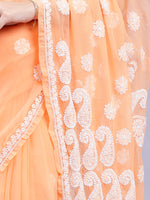 Load image into Gallery viewer, Seva Chikan Hand Embroidered Lucknowi Chikankari Neon Orange Georgette Saree- SCL6020