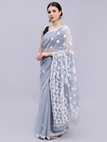 Load image into Gallery viewer, Seva Chikan Hand Embroidered Lucknowi Chikankari Grey Georgette Saree- SCL6021