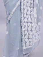 Load image into Gallery viewer, Seva Chikan Hand Embroidered Lucknowi Chikankari Grey Georgette Saree- SCL6021
