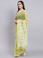 Load image into Gallery viewer, Seva Chikan Hand Embroidered Lucknowi Chikankari Green Georgette Saree- SCL6022