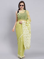 Load image into Gallery viewer, Seva Chikan Hand Embroidered Lucknowi Chikankari Green Georgette Saree- SCL6022