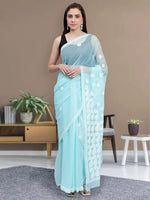 Load image into Gallery viewer, Seva Chikan Hand Embroidered Lucknowi Chikankari Sea Green Georgette Saree- SCL6023