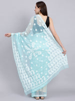 Load image into Gallery viewer, Seva Chikan Hand Embroidered Lucknowi Chikankari Sea Green Georgette Saree- SCL6023