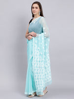 Load image into Gallery viewer, Seva Chikan Hand Embroidered Lucknowi Chikankari Sea Green Georgette Saree- SCL6023