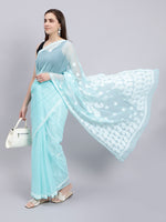 Load image into Gallery viewer, Seva Chikan Hand Embroidered Lucknowi Chikankari Sea Green Georgette Saree- SCL6023