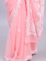 Load image into Gallery viewer, Seva Chikan Hand Embroidered Peach Georgette Lucknowi Chikankari Saree- SCL6024
