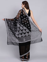 Load image into Gallery viewer, Seva Chikan Hand Embroidered Black Georgette Lucknowi Chikankari Saree- SCL6025