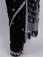 Load image into Gallery viewer, Seva Chikan Hand Embroidered Black Georgette Lucknowi Chikankari Saree- SCL6025