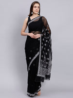 Load image into Gallery viewer, Seva Chikan Hand Embroidered Black Georgette Lucknowi Chikankari Saree- SCL6025