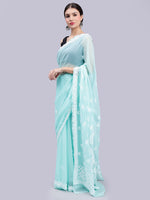 Load image into Gallery viewer, Seva Chikan Hand Embroidered Sea Green Georgette Lucknowi Chikankari Saree- SCL6026