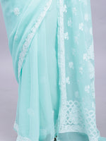 Load image into Gallery viewer, Seva Chikan Hand Embroidered Sea Green Georgette Lucknowi Chikankari Saree- SCL6026