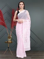 Load image into Gallery viewer, Seva Chikan Hand Embroidered Pink Georgette Lucknowi Chikankari Saree- SCL6027