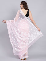 Load image into Gallery viewer, Seva Chikan Hand Embroidered Pink Georgette Lucknowi Chikankari Saree- SCL6027