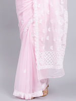 Load image into Gallery viewer, Seva Chikan Hand Embroidered Pink Georgette Lucknowi Chikankari Saree- SCL6027