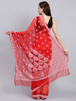 Load image into Gallery viewer, Seva Chikan Hand Embroidered Red Georgette Lucknowi Chikankari Saree- SCL6028

