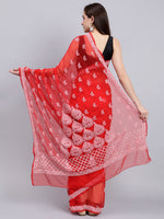 Load image into Gallery viewer, Seva Chikan Hand Embroidered Red Georgette Lucknowi Chikankari Saree- SCL6028