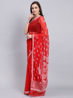 Load image into Gallery viewer, Seva Chikan Hand Embroidered Red Georgette Lucknowi Chikankari Saree- SCL6028
