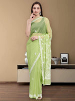 Load image into Gallery viewer, Seva Chikan Hand Embroidered Green Georgette Lucknowi Chikankari Saree- SCL6029
