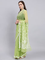 Load image into Gallery viewer, Seva Chikan Hand Embroidered Green Georgette Lucknowi Chikankari Saree- SCL6029
