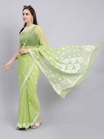 Load image into Gallery viewer, Seva Chikan Hand Embroidered Green Georgette Lucknowi Chikankari Saree- SCL6029