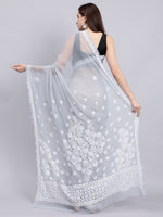 Load image into Gallery viewer, Seva Chikan Hand Embroidered Grey Georgette Lucknowi Chikankari Saree- SCL6030