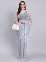 Load image into Gallery viewer, Seva Chikan Hand Embroidered Grey Georgette Lucknowi Chikankari Saree- SCL6030