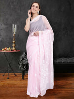 Load image into Gallery viewer, Seva Chikan Hand Embroidered Pink Georgette Lucknowi Chikankari Saree- SCL6031