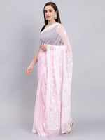 Load image into Gallery viewer, Seva Chikan Hand Embroidered Pink Georgette Lucknowi Chikankari Saree- SCL6031