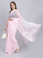 Load image into Gallery viewer, Seva Chikan Hand Embroidered Pink Georgette Lucknowi Chikankari Saree- SCL6031