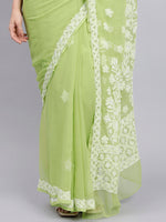 Load image into Gallery viewer, Seva Chikan Hand Embroidered Green Georgette Lucknowi Chikankari Saree- SCL6032