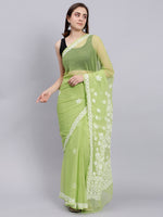 Load image into Gallery viewer, Seva Chikan Hand Embroidered Green Georgette Lucknowi Chikankari Saree- SCL6032