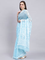 Load image into Gallery viewer, Seva Chikan Hand Embroidered Blue Georgette Lucknowi Chikankari Saree- SCL6033