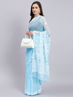 Load image into Gallery viewer, Seva Chikan Hand Embroidered Blue Georgette Lucknowi Chikankari Saree- SCL6033