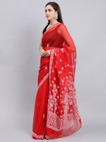 Load image into Gallery viewer, Seva Chikan Hand Embroidered Red Georgette Lucknowi Chikankari Saree- SCL6034