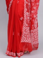 Load image into Gallery viewer, Seva Chikan Hand Embroidered Red Georgette Lucknowi Chikankari Saree- SCL6034