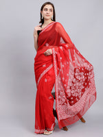 Load image into Gallery viewer, Seva Chikan Hand Embroidered Red Georgette Lucknowi Chikankari Saree- SCL6034