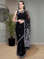 Load image into Gallery viewer, Seva Chikan Hand Embroidered Black Georgette Lucknowi Chikankari Saree- SCL6035