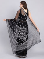 Load image into Gallery viewer, Seva Chikan Hand Embroidered Black Georgette Lucknowi Chikankari Saree- SCL6035