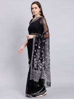 Load image into Gallery viewer, Seva Chikan Hand Embroidered Black Georgette Lucknowi Chikankari Saree- SCL6035