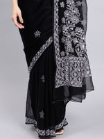 Load image into Gallery viewer, Seva Chikan Hand Embroidered Black Georgette Lucknowi Chikankari Saree- SCL6035