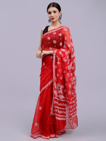 Load image into Gallery viewer, Seva Chikan Hand Embroidered Red Georgette Lucknowi Chikankari Saree- SCL6036