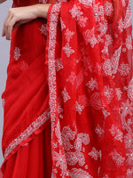 Load image into Gallery viewer, Seva Chikan Hand Embroidered Red Georgette Lucknowi Chikankari Saree- SCL6036