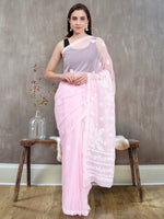 Load image into Gallery viewer, Seva Chikan Hand Embroidered Pink Georgette Lucknowi Chikankari Saree- SCL6037