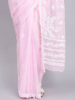 Load image into Gallery viewer, Seva Chikan Hand Embroidered Pink Georgette Lucknowi Chikankari Saree- SCL6037